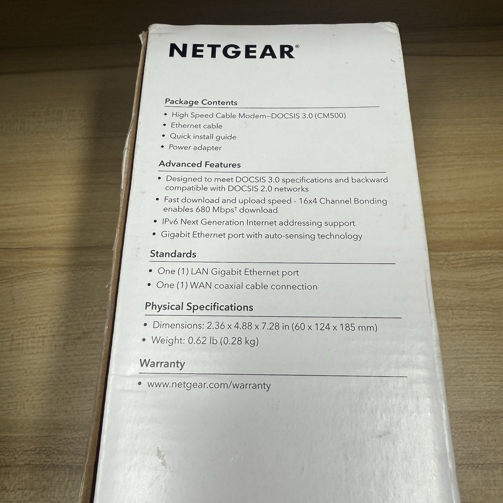 Netgear Model CM500 High Speed Cable Modem Speed Up to 680 Mbps Docsis 3.0 - Picture 5 of 6